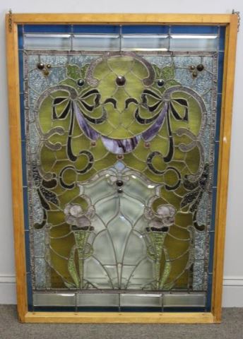 Appraisal: Antique Framed Leaded Glass Window Dimensions glass only - w