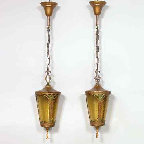 Appraisal: A Pair of American Art Nouveau Painted Metal Hanging Lanterns