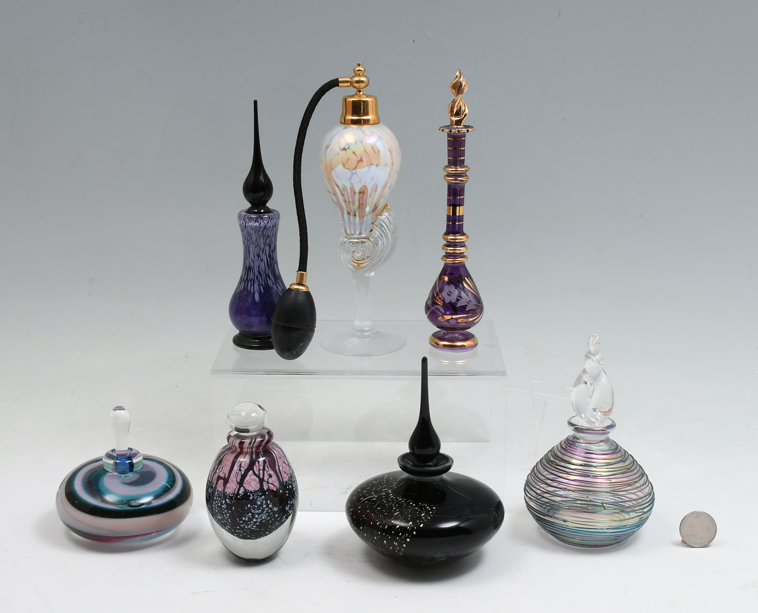 Appraisal: PC ART GLASS PERFUME BOTTLE COLLECTION Including Egyptian glass Iridescent