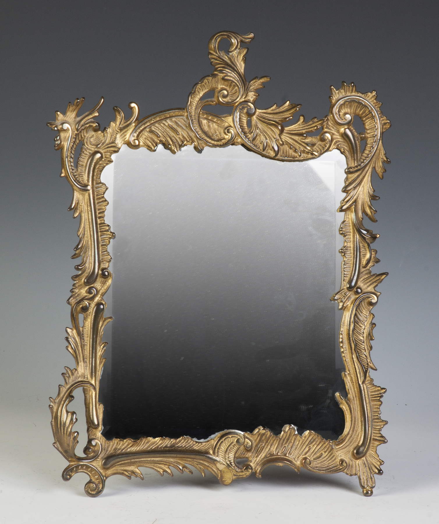 Appraisal: Gilded Brass Dresser Mirror Late th cent Beveled edge