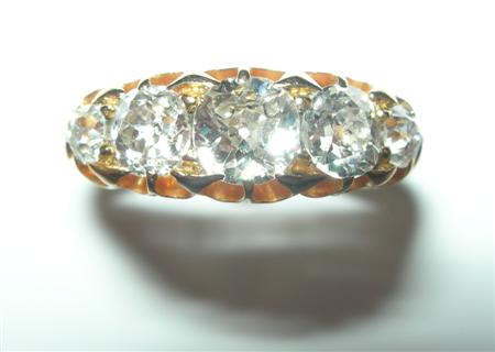 Appraisal: An ct gold mounted five-stone diamond ring claw set with