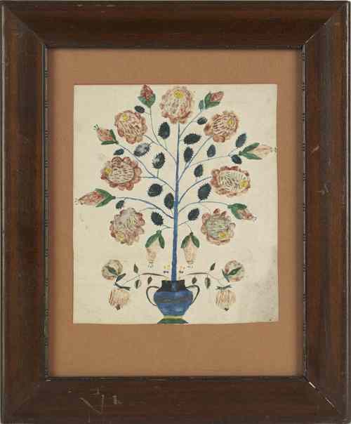 Appraisal: Pennsylvania Schwenkfelder watercolor on paper drawing of a rose tree