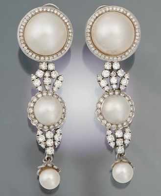 Appraisal: An Impressive Mabe Pearl and Diamond Convertible Pendant Ear Clips