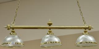 Appraisal: Brass pool table or hall light with three glass shades