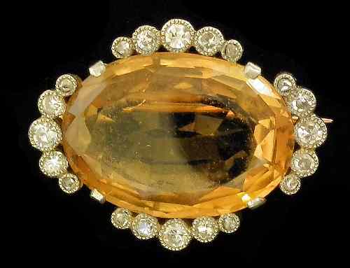 Appraisal: A Victorian gold coloured metal mounted citrine and diamond set