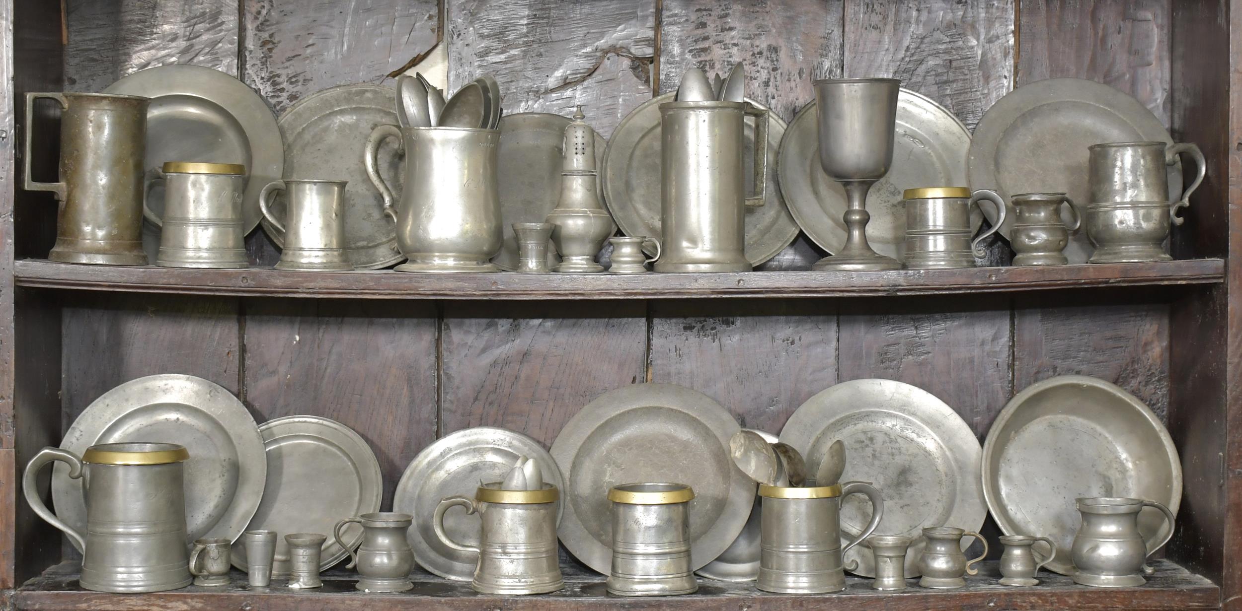 Appraisal: LARGE COLLECTION OF ANTIQUE PEWTER pieces of antique and vintage