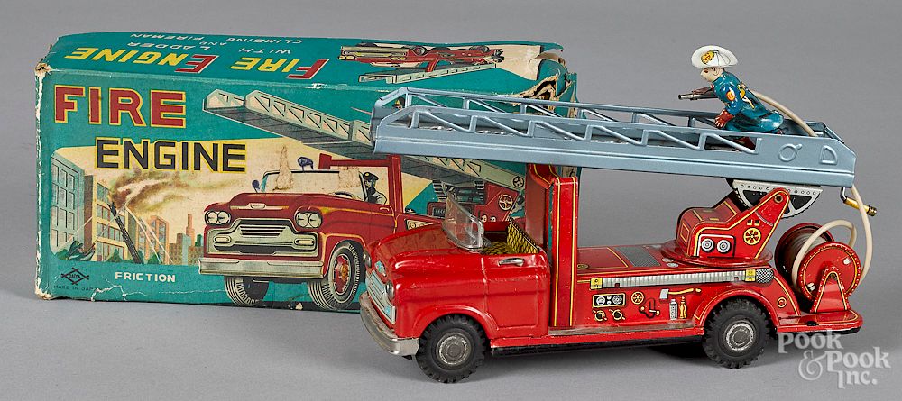 Appraisal: Japanese tin litho friction fire ladder truck Japanese tin litho