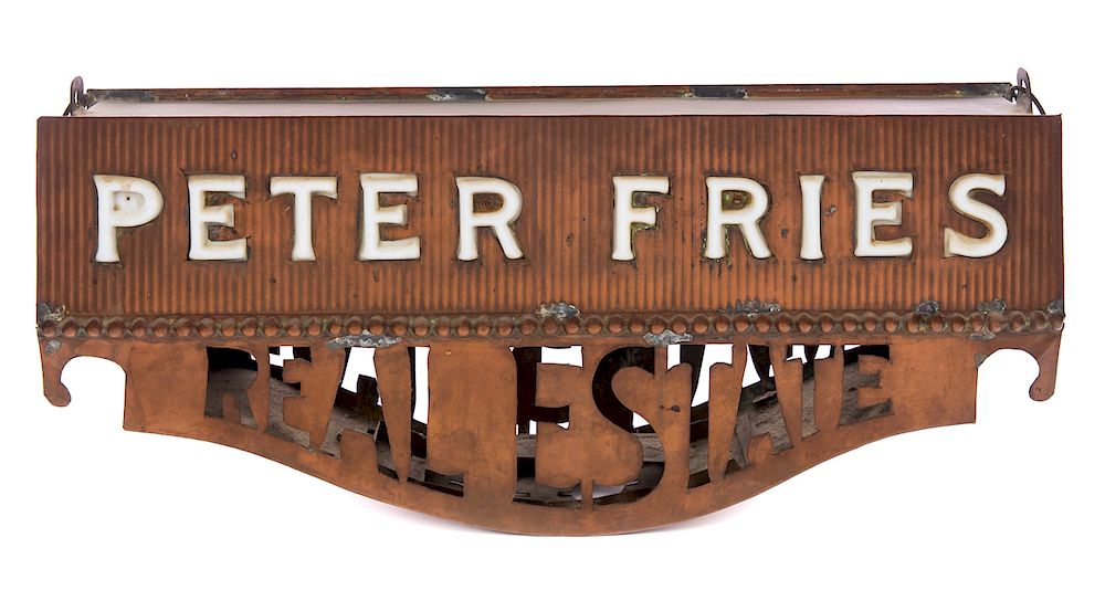 Appraisal: Rare Peter Fries Copper Lighted Advertising Sign Good original condition