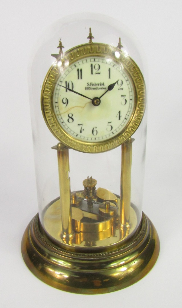 Appraisal: An S Fisher Ltd brass four hundred day anniversary clock