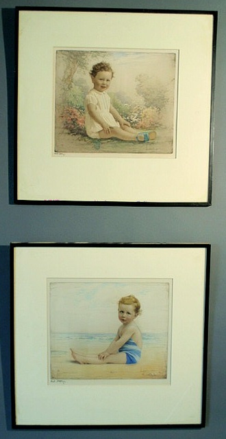 Appraisal: Pair of photo-etchings of children signed lower right Jas Bacon