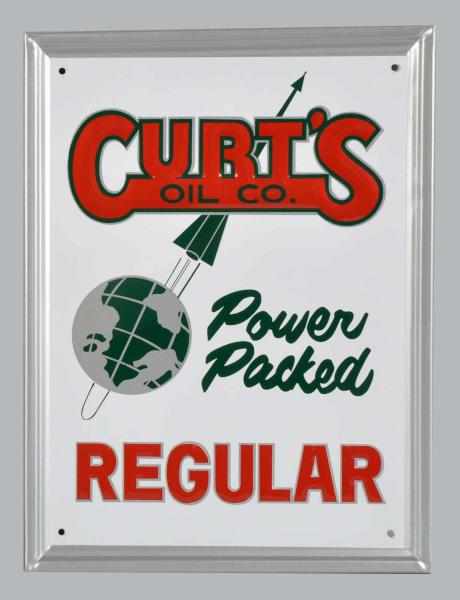 Appraisal: White Embossed Tin Curtis Oil Sign Description Circa s Condition