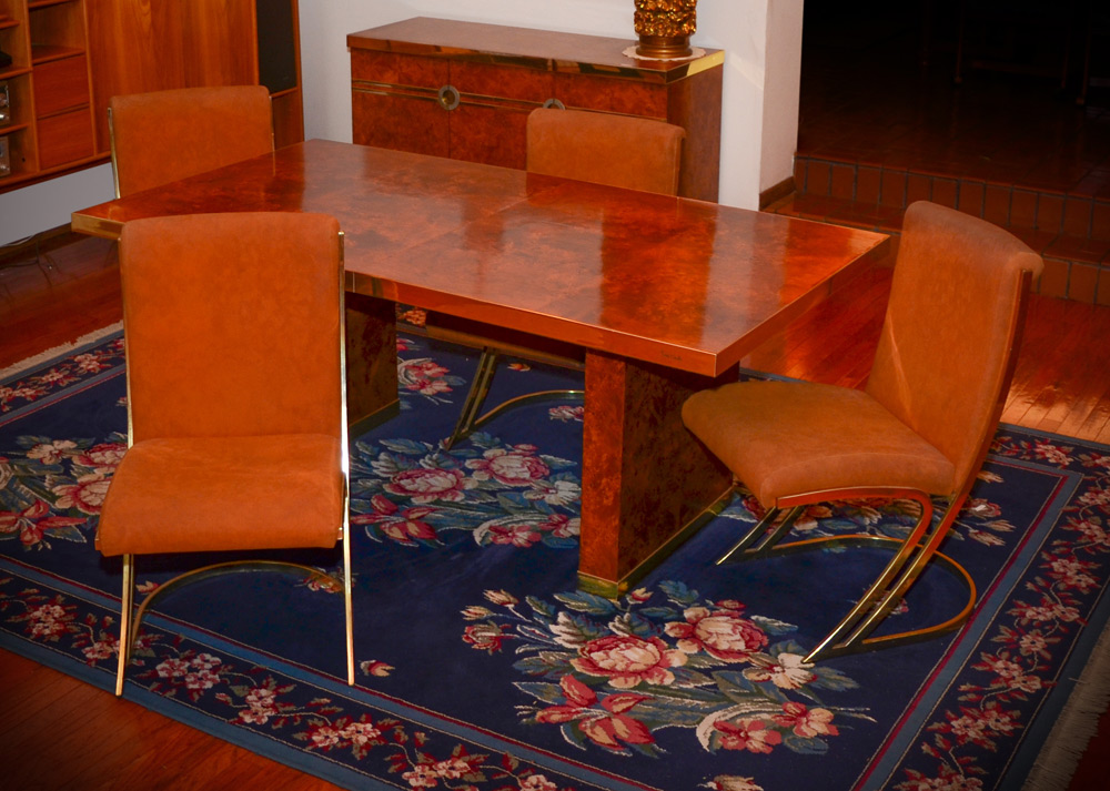 Appraisal: PIERRE CARDIN DINING TABLE CHAIRS To include Rectangular table with