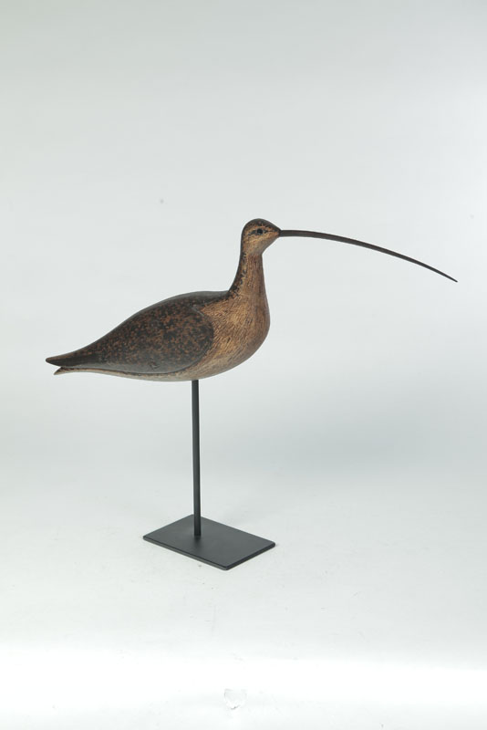 Appraisal: CURLEW DECOY American th century Wooden hollow bodied bird initialed