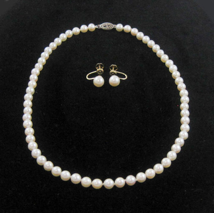 Appraisal: THREE ARTICLES OF PEARL JEWELRY including a - inch necklace