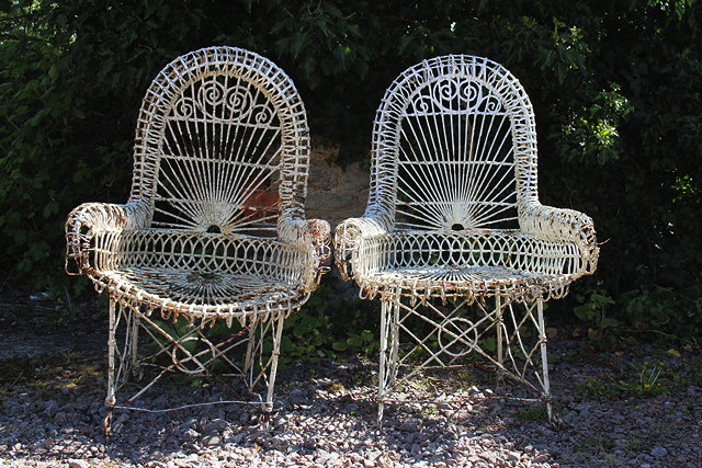 Appraisal: A PAIR OF VICTORIAN WHITE PAINTED WIREWORK CONSERVATORY OR GARDEN