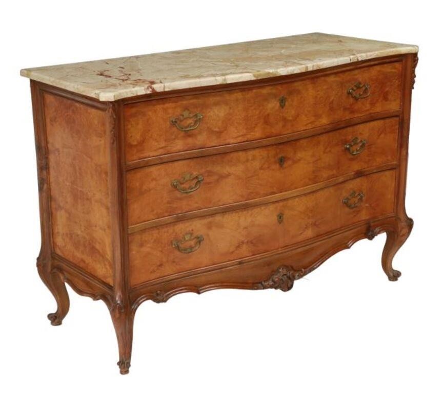 Appraisal: Italian Louis XV style marble-top burlwood commode th c serpentine-front