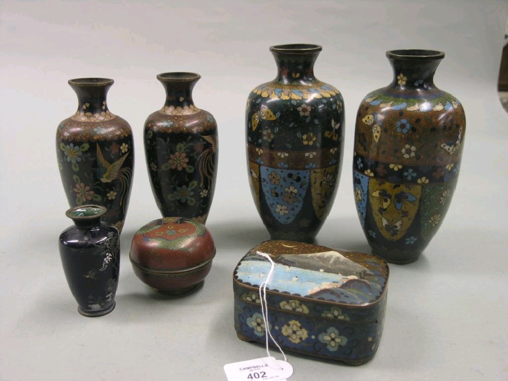 Appraisal: Two pairs of cloisonne-enamelled vases baluster shape in and in