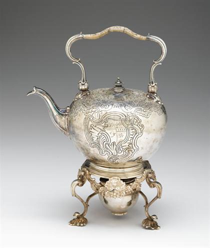 Appraisal: George III sterling silver teapot-on-stand possibly richard bayler london Globular