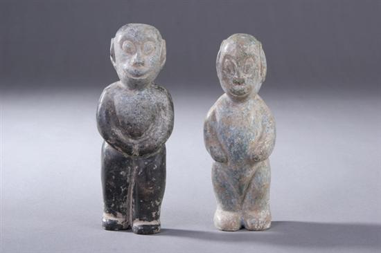 Appraisal: TWO CARVED STONE FIGURES OF STANDING MONKEYS - in