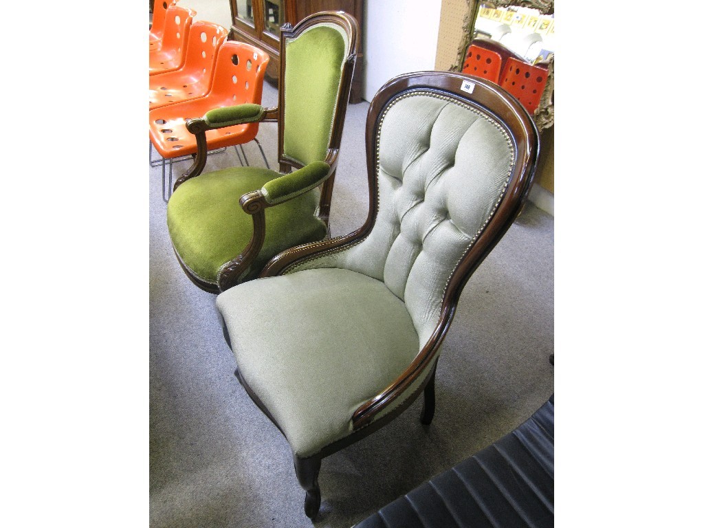 Appraisal: Lot comprising spoonback chair and open armchair