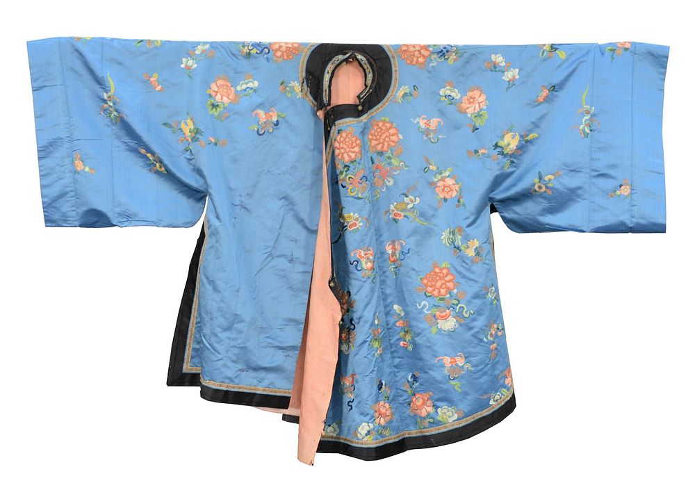 Appraisal: Chinese Silk Embroidered Robe light blue having embroidered flowers with