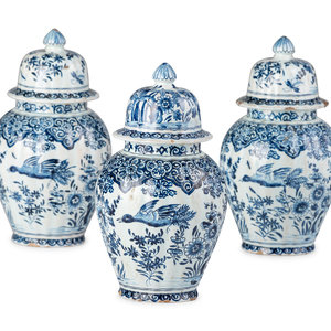 Appraisal: A Three Piece Delftware Garniture th Century initialed APK on