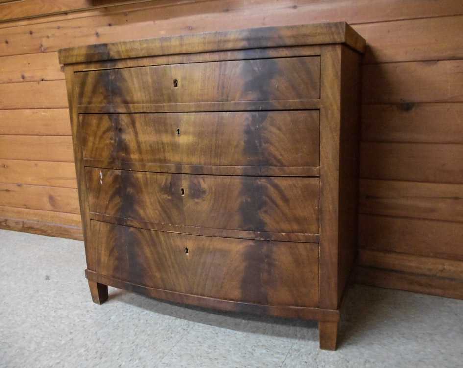 Appraisal: MAHOGANY BOW-FRONT BACHELOR'S CHEST Continental early th century having four