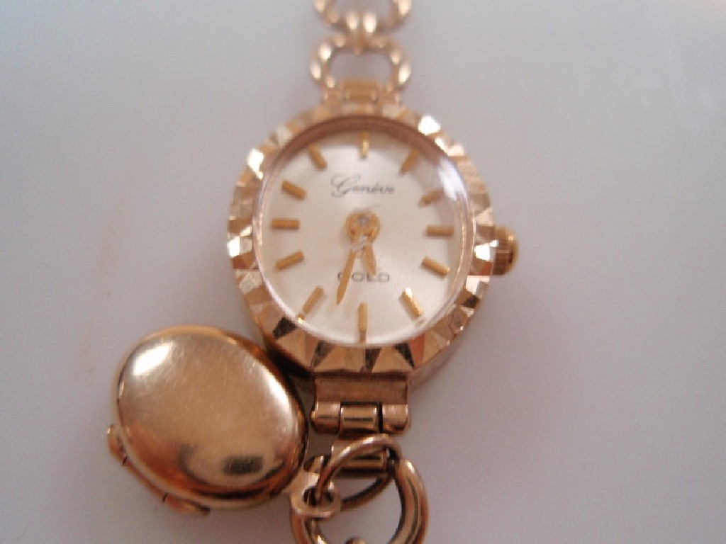 Appraisal: A Geneve ct gold ladies wrist watch on a gold