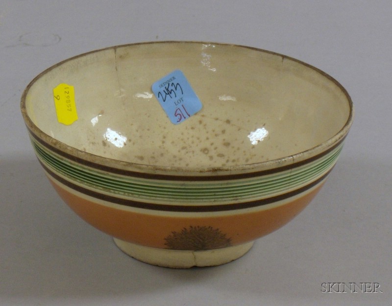 Appraisal: Mochaware Seaweed Decorated Footed Bowl ht dia in