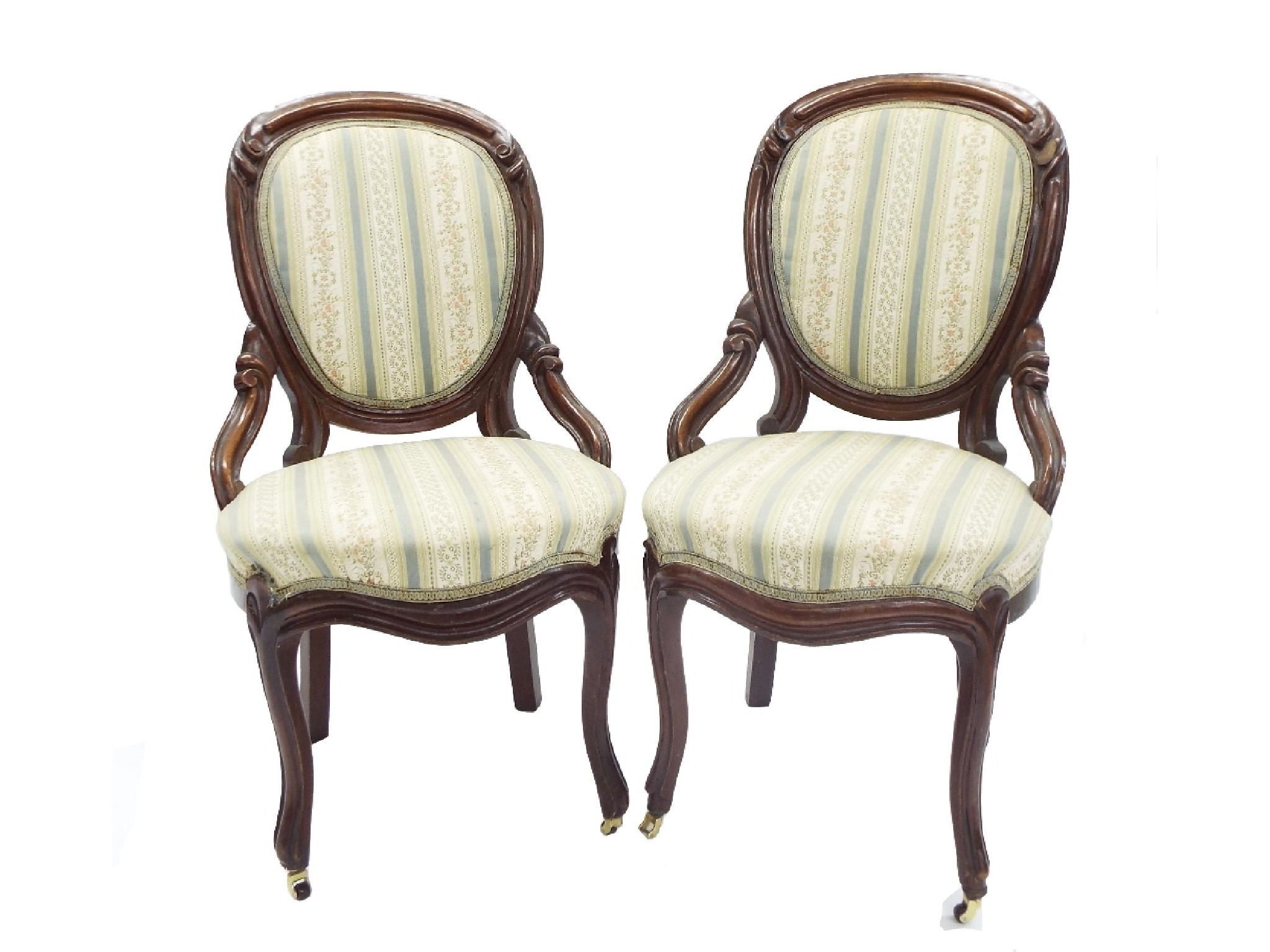 Appraisal: Pair of Victorian stuffover shield back bedroom chairs with striped