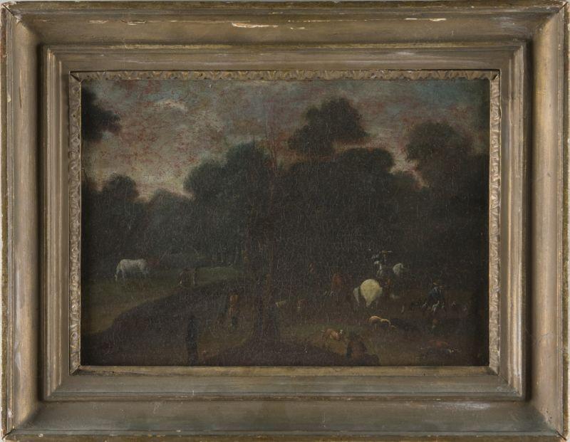 Appraisal: Continental School Commence the Hunt th c oil on canvas