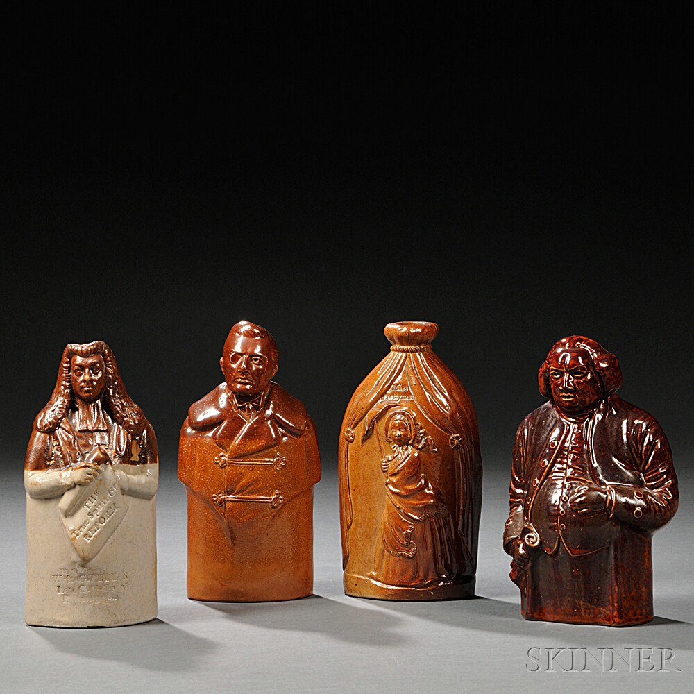 Appraisal: Four Doulton Stoneware Figural Flasks England th and th century