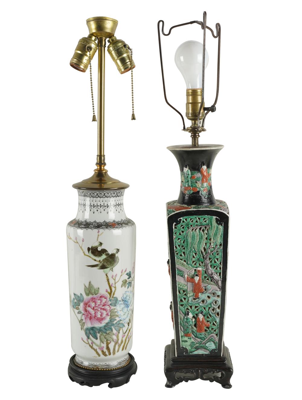 Appraisal: TWO CHINESE PORCELAIN VASESmounted as table lamps inches high inches