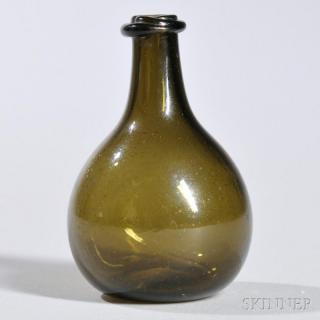 Appraisal: Miniature Blown Green Glass Chestnut Bottle th century bulbous body