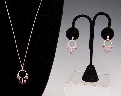 Appraisal: AMETHYST DIAMOND GOLD DANGLY EARRINGS NECKLACE k Earrings and pendant