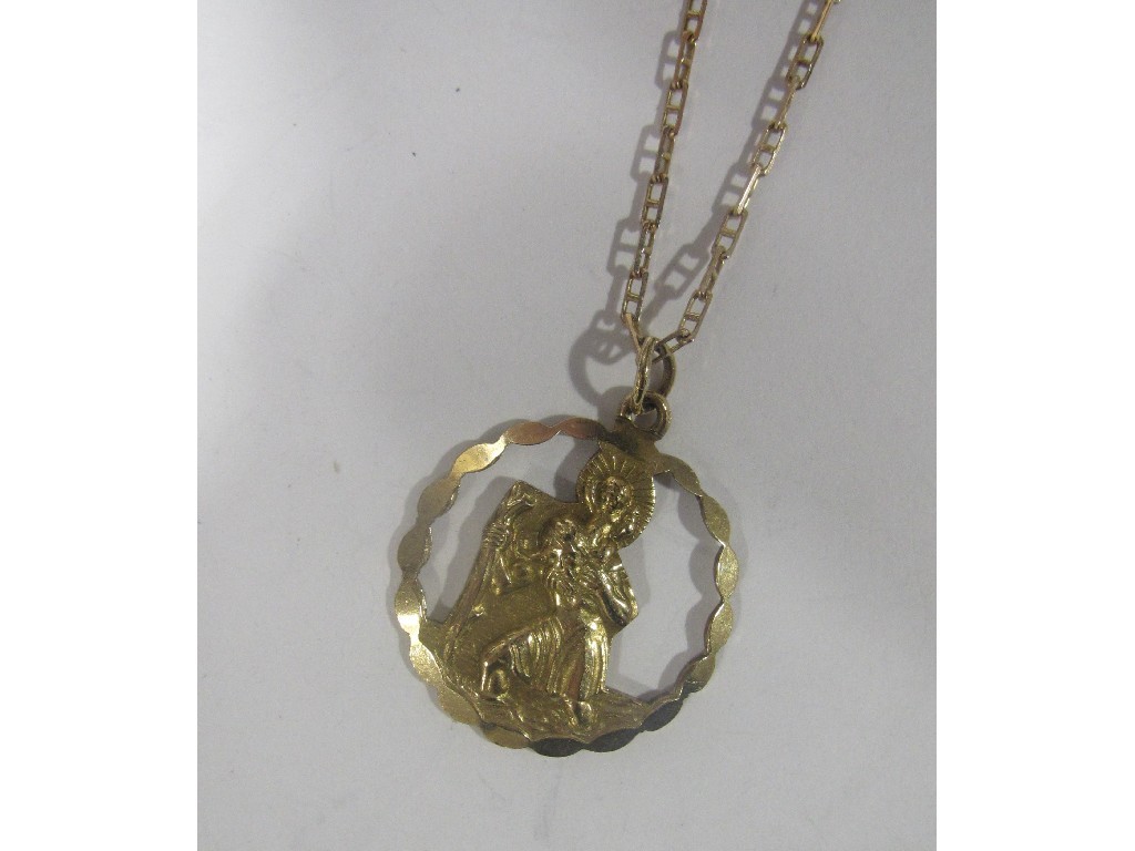 Appraisal: Nine carat gold St Christopher pendant on ct gold neckchain