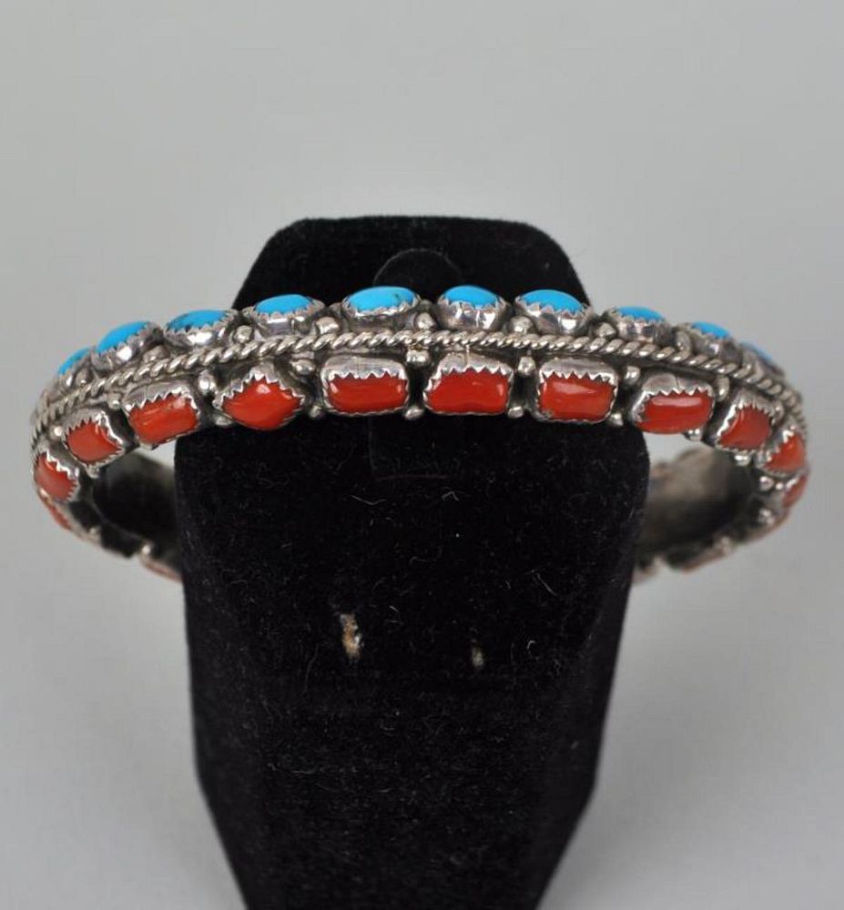 Appraisal: Zuni Sterling Turquoise Coral Cuff containing turquoise coral stones high