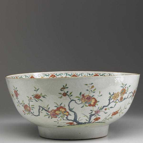 Appraisal: CHINESE EXPORT Large punchbowl with polychrome floral decoration ca x