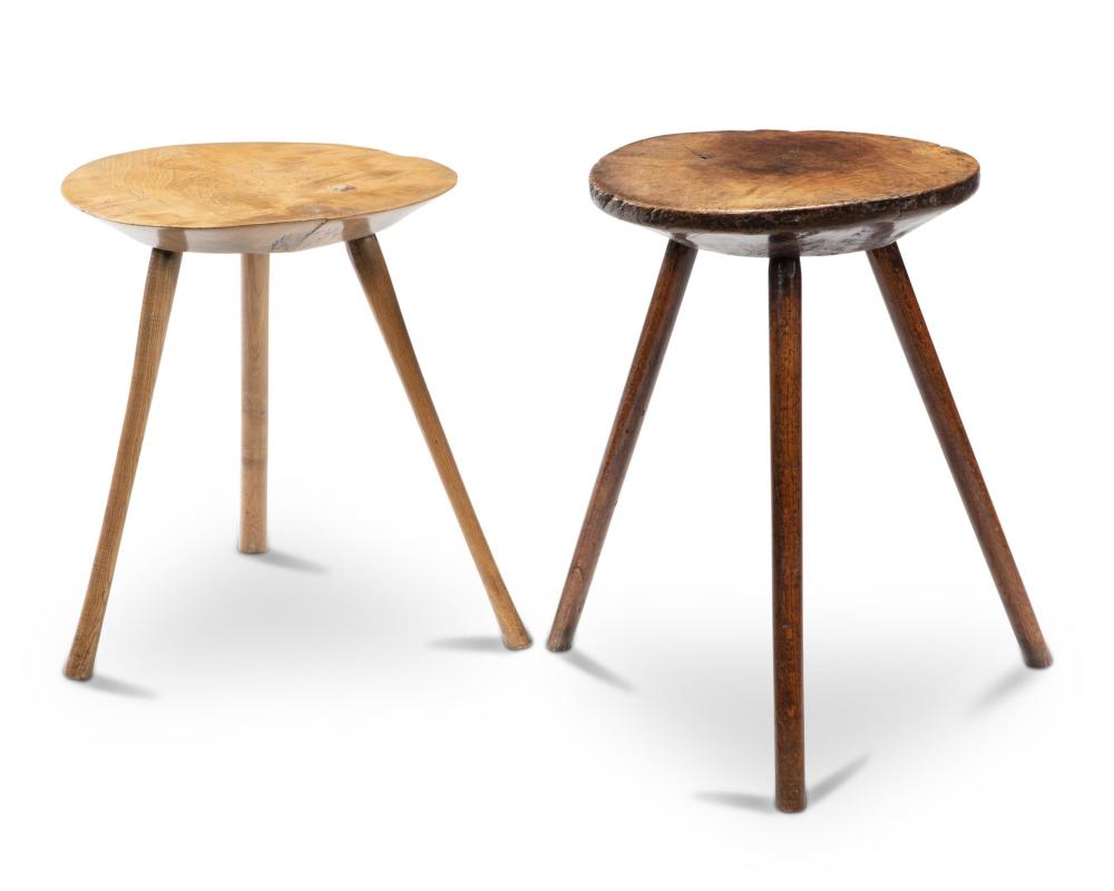 Appraisal: Two rustic wood side tables th century Each tripod table