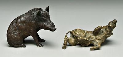 Appraisal: Two Vienna bronze boars one seated mellow old dark patina