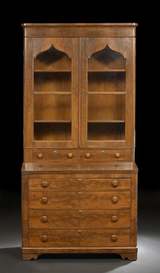 Appraisal: American Late Classical Walnut and Crotch Walnut Secretary Bookcase mid-