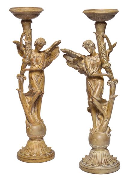 Appraisal: TWO COMPOSITE FIGURES OF WINGED VICTORY CANDLESTICKS