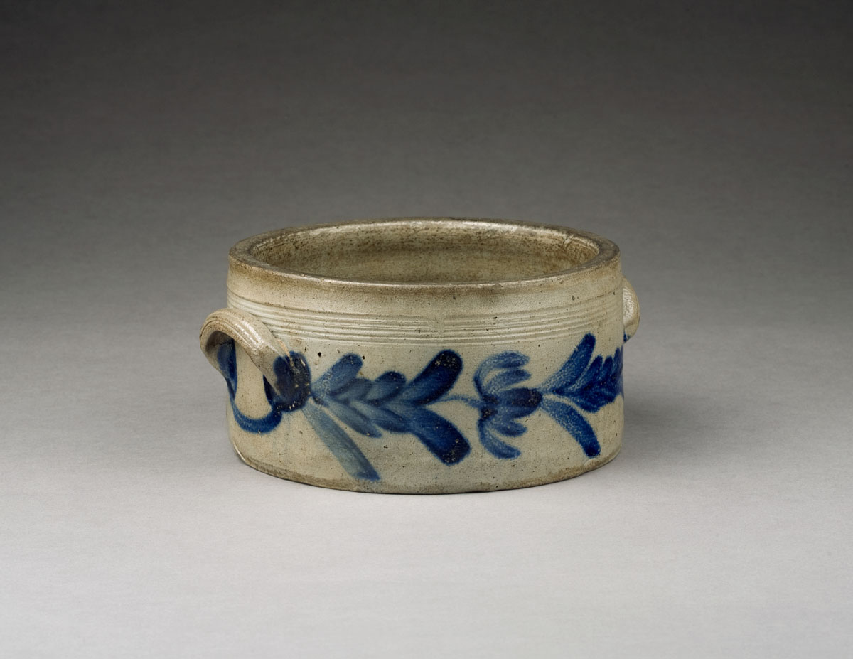 Appraisal: AMERICAN SALTGLAZE STONEWARE COBALT BLUE-DECORATED CROCK NINETEENTH CENTURY Surrounded by