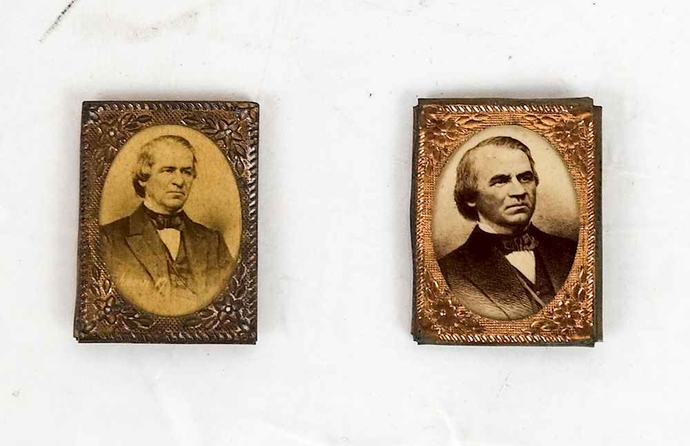 Appraisal: Pair of Gem-Sized Andrew Johnson Photos Two different gem-sized sepia