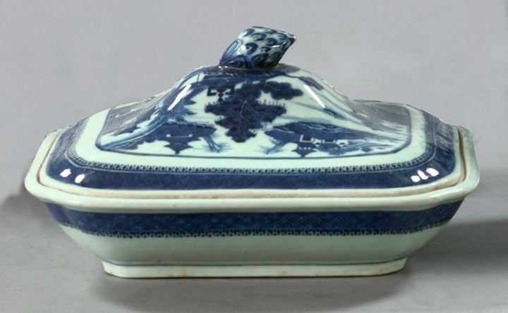 Appraisal: Chinese Export Blue and White Porcelain Covered Vegetable Dish fourth