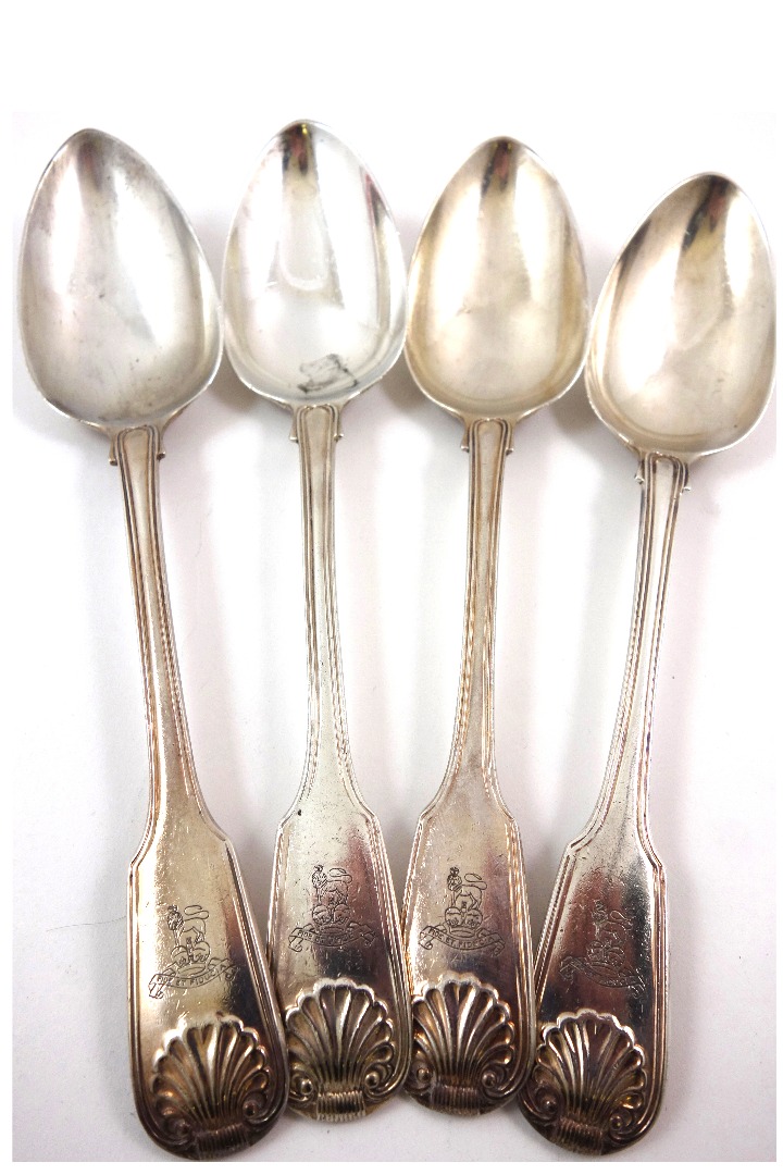 Appraisal: A set of four Victorian silver fiddle thread and shell