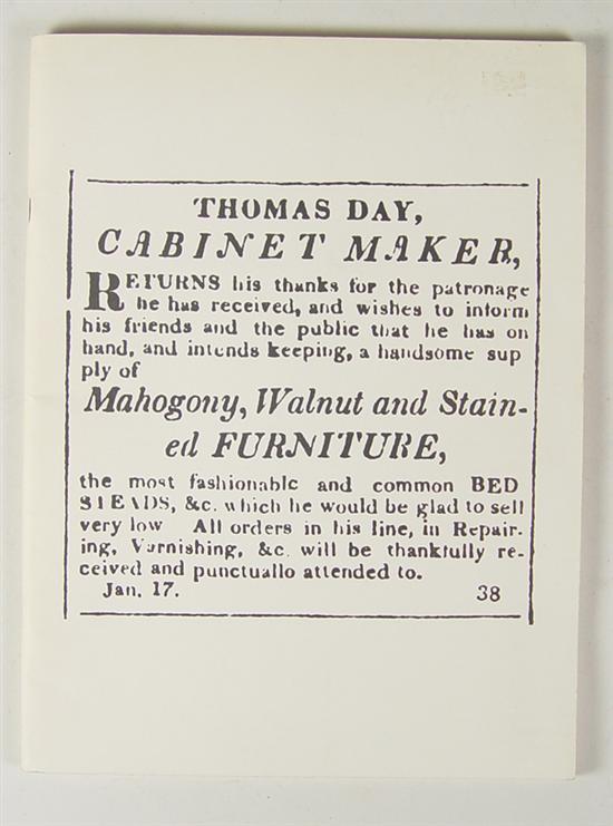 Appraisal: Thomas Day Exhibition Catalogue Published by North Carolina Museum of