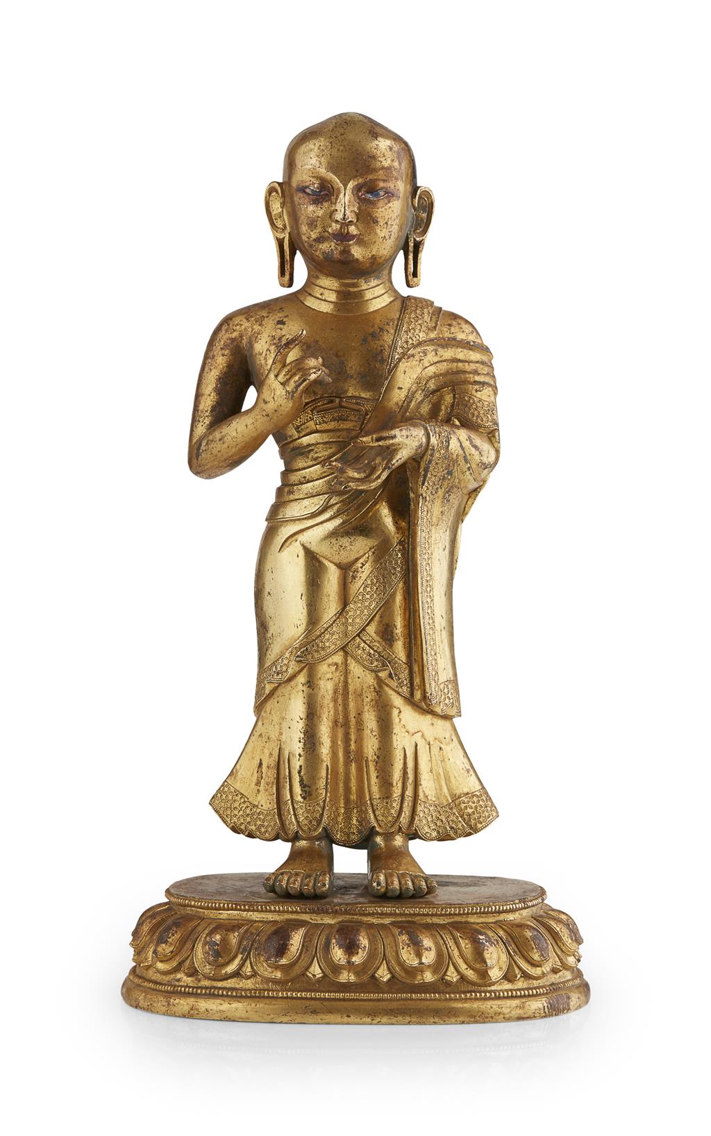 Appraisal: GILT BRONZE FIGURE OF AN ARHAT the figure cast standing