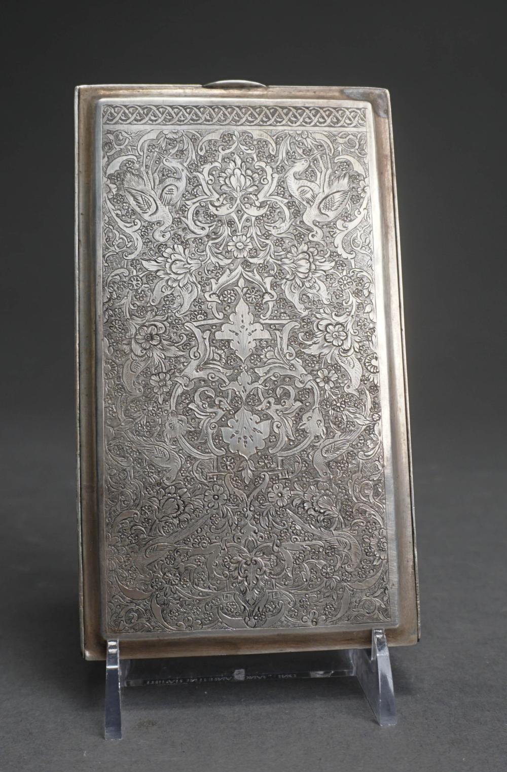 Appraisal: Probably Persian -Silver Arabesque Decorated Cigar Box L in cm