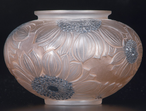 Appraisal: R LALIQUE Vase Dahlias clear and frosted with sepia patina